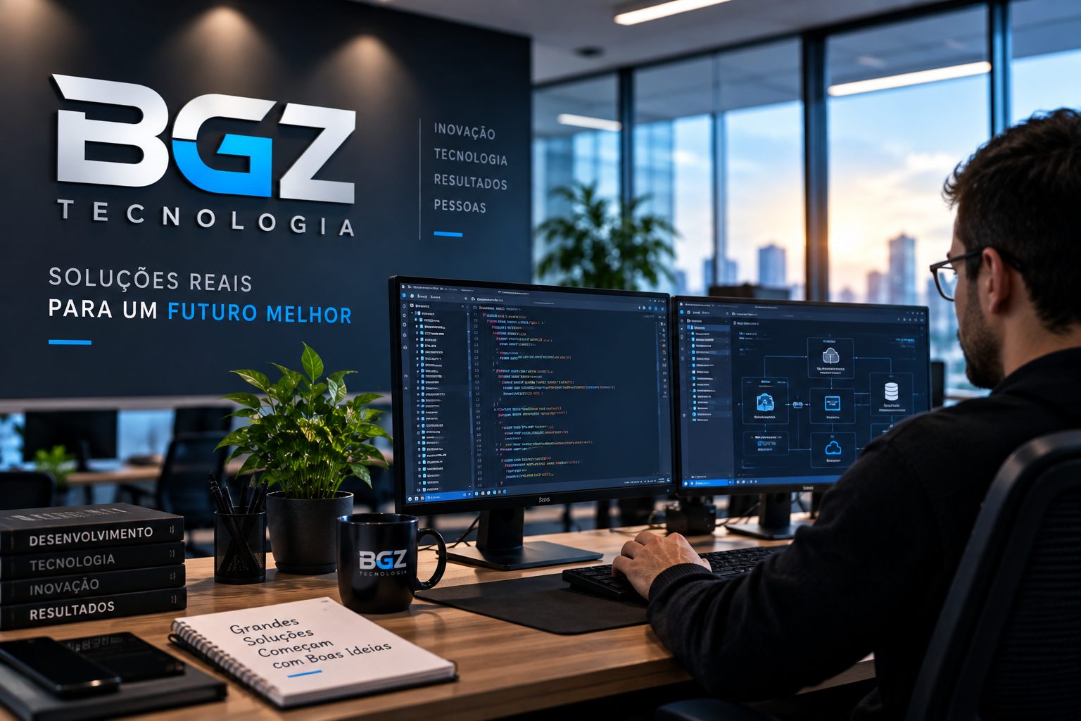 Ambiente de trabalho da BGZ Tecnologia, com desenvolvimento e arquitetura de sistemas em nuvem
