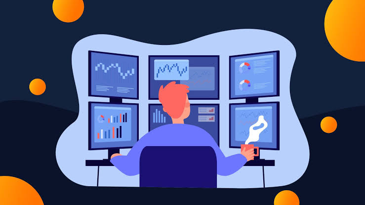 Ilustração de monitoramento contínuo de sistemas em múltiplos painéis